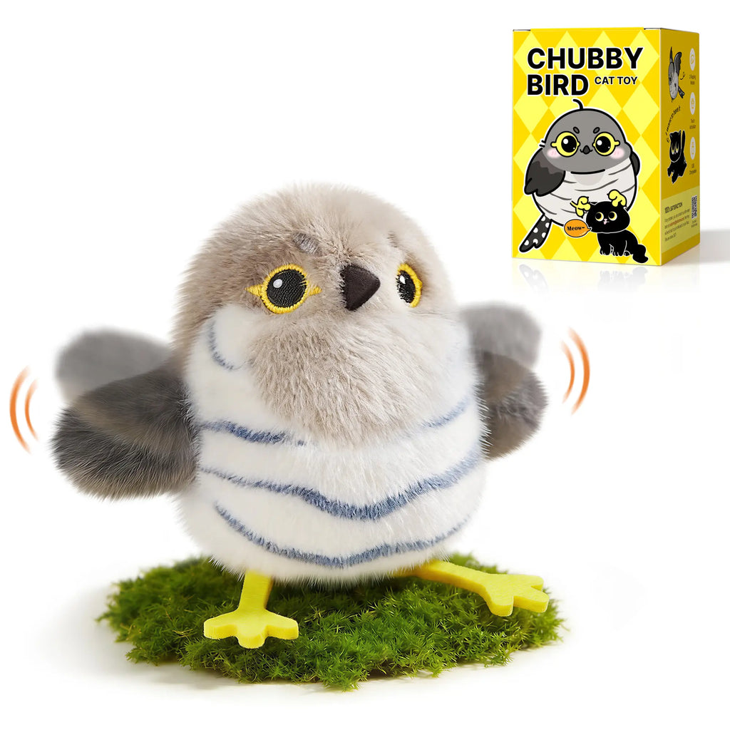 Potaroma Flapping Bird Cat Toy, Lifelike Chirp Interactive Kitten Toy, Rechargeable Touch Activated Exercise Toy for All Cats 5.1" - Little Chubby Bird/Cuckoo