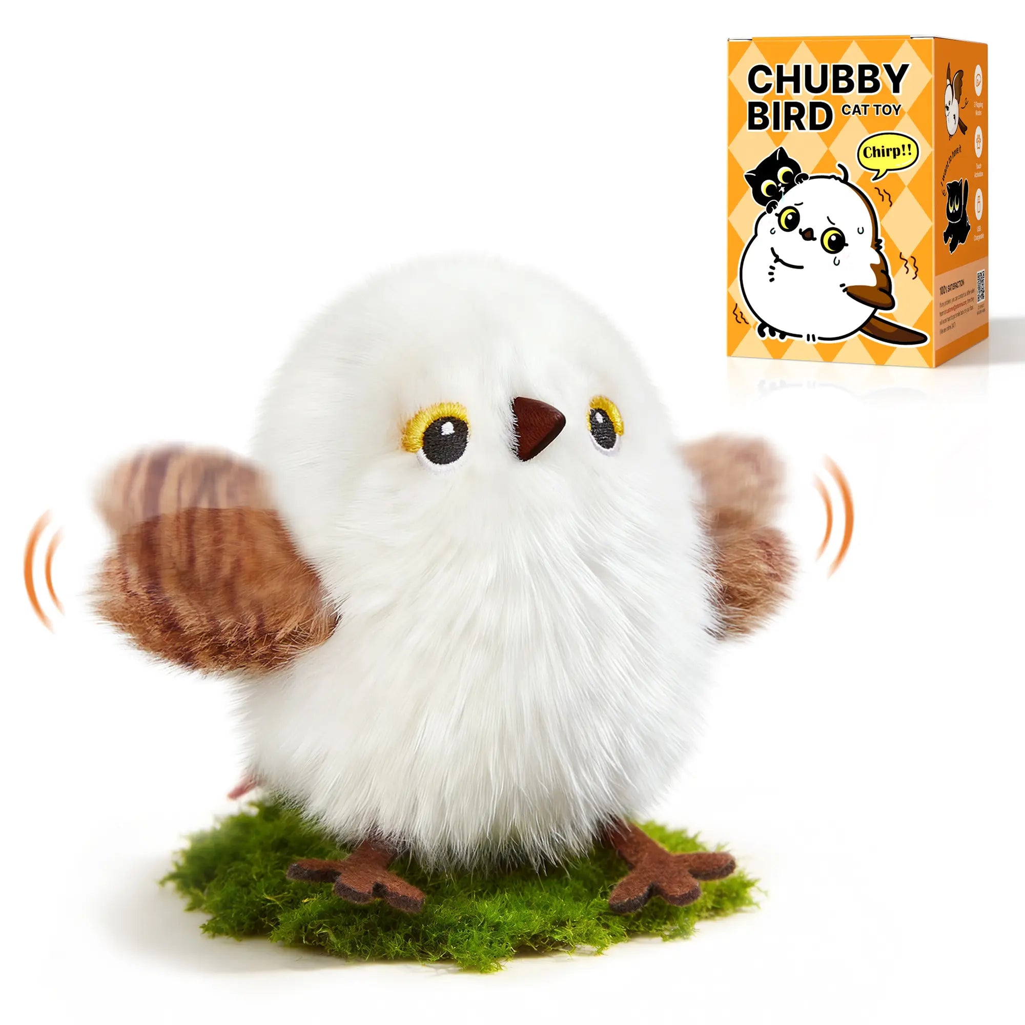 Potaroma Flapping Bird Cat Toy, Lifelike Chirp Interactive Kitten Toy, Rechargeable Touch Activated Exercise Toy for All Cats 5.1" - Little Chubby Bird/Cuckoo