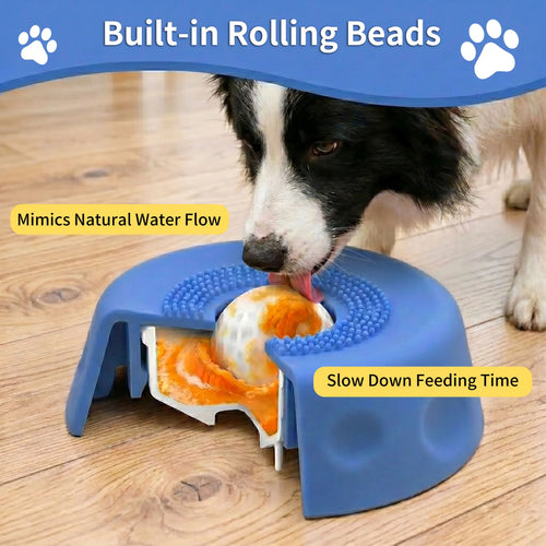 3-In-1 Calming Dog Lick Mat & Slow Feeder Bowl | Interactive Puzzle Toy with Rolling Ball