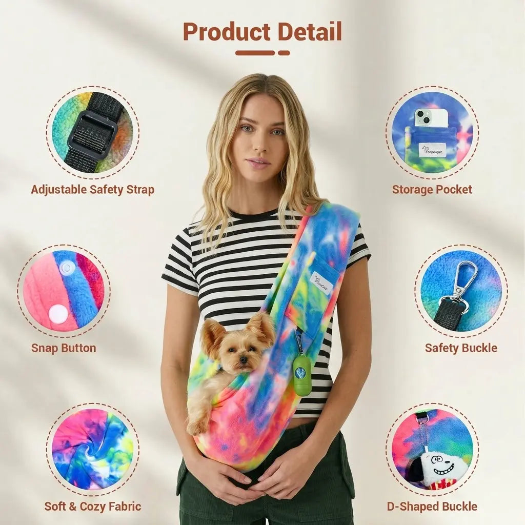 Dog Carrier Sling – Hands-Free Pet Carrier for Cats up to 14 Lbs, Dog Slings for Small Dogs, Dog Sling Carrier for Every Day Use, Machine Washable Cool Cat Stuff Puppy Pouch Cotton Lining