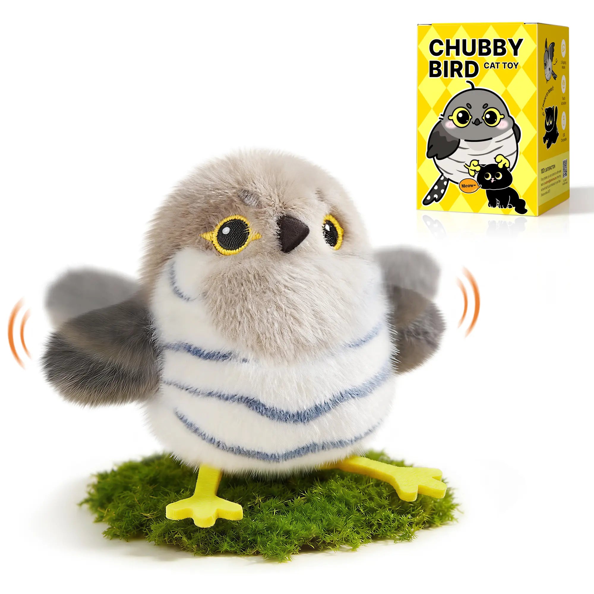 Potaroma Flapping Bird Cat Toy, Lifelike Chirp Interactive Kitten Toy, Rechargeable Touch Activated Exercise Toy for All Cats 5.1" - Little Chubby Bird/Cuckoo