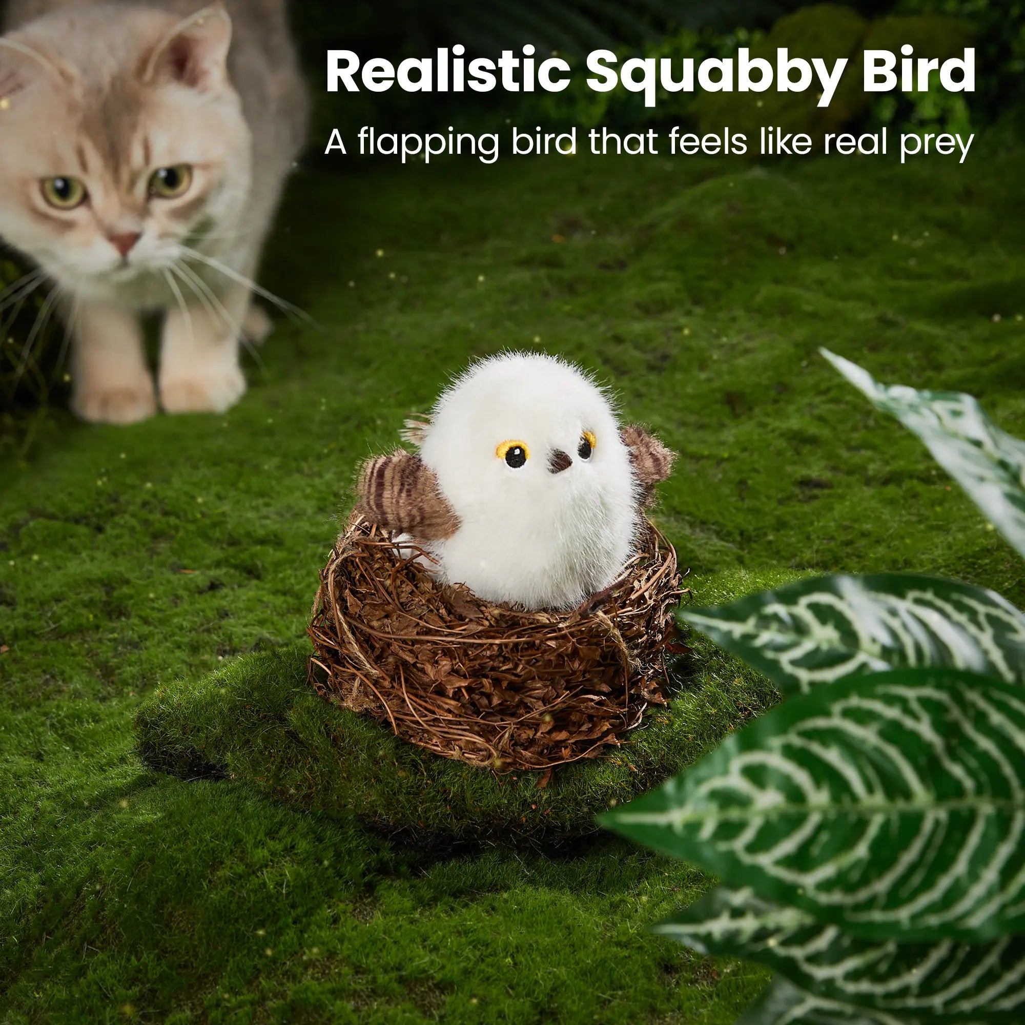 Potaroma Flapping Bird Cat Toy, Lifelike Chirp Interactive Kitten Toy, Rechargeable Touch Activated Exercise Toy for All Cats 5.1" - Little Chubby Bird/Cuckoo
