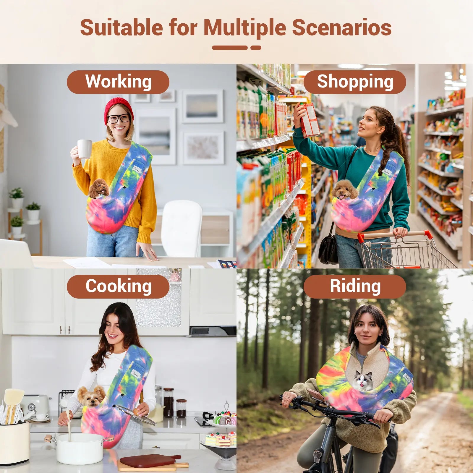 Dog Carrier Sling – Hands-Free Pet Carrier for Cats up to 14 Lbs, Dog Slings for Small Dogs, Dog Sling Carrier for Every Day Use, Machine Washable Cool Cat Stuff Puppy Pouch Cotton Lining