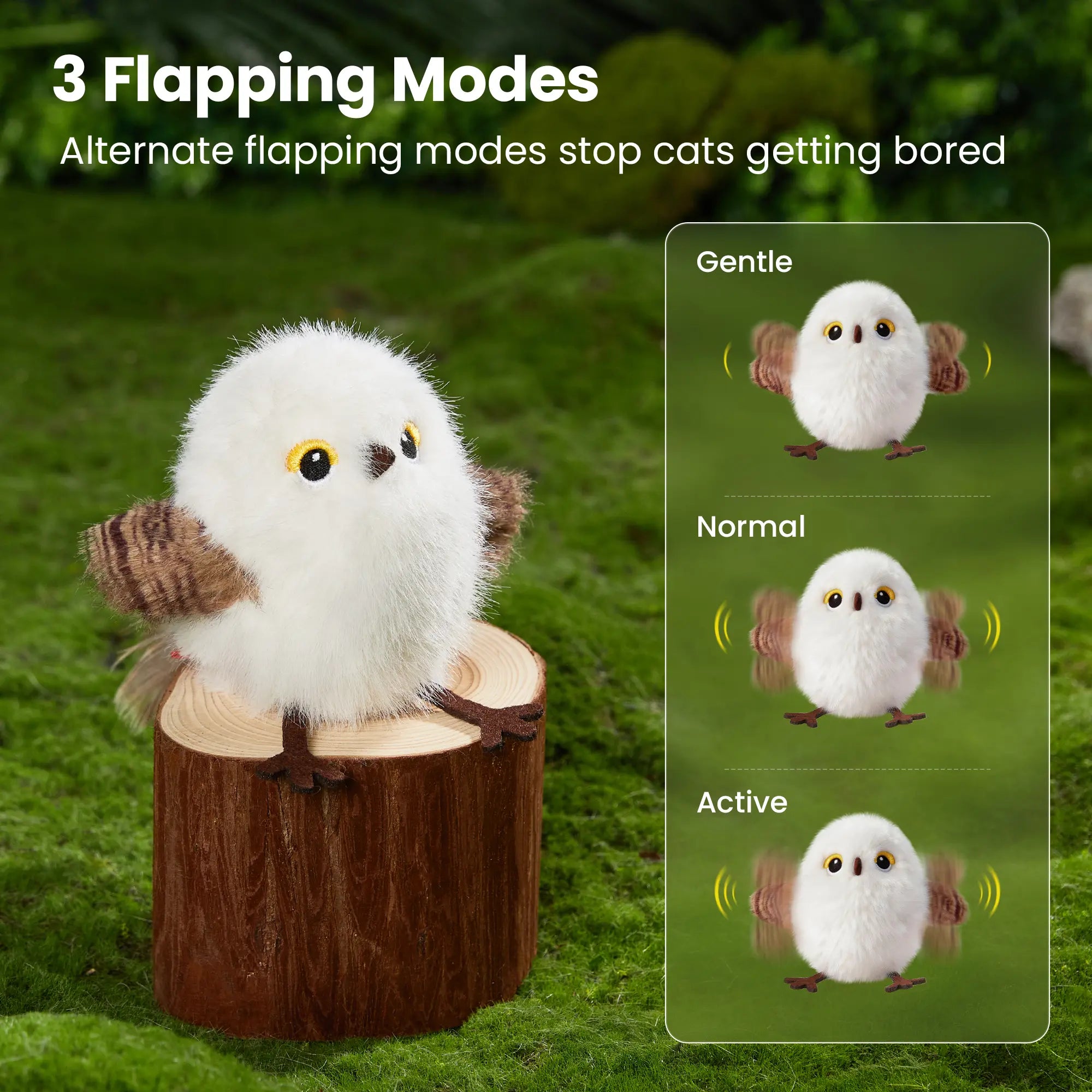 Potaroma Flapping Bird Cat Toy, Lifelike Chirp Interactive Kitten Toy, Rechargeable Touch Activated Exercise Toy for All Cats 5.1" - Little Chubby Bird/Cuckoo