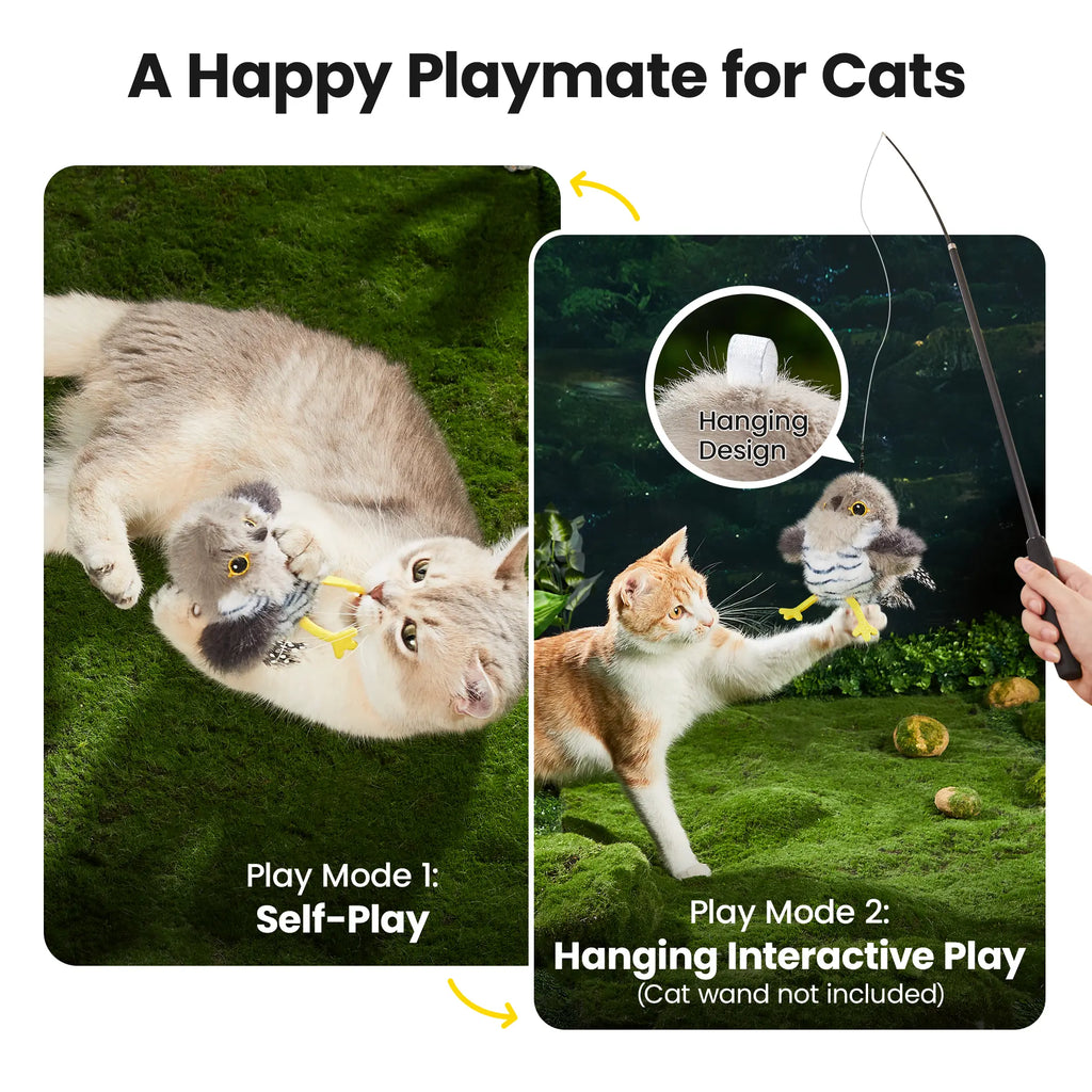 Potaroma Flapping Bird Cat Toy, Lifelike Chirp Interactive Kitten Toy, Rechargeable Touch Activated Exercise Toy for All Cats 5.1" - Little Chubby Bird/Cuckoo