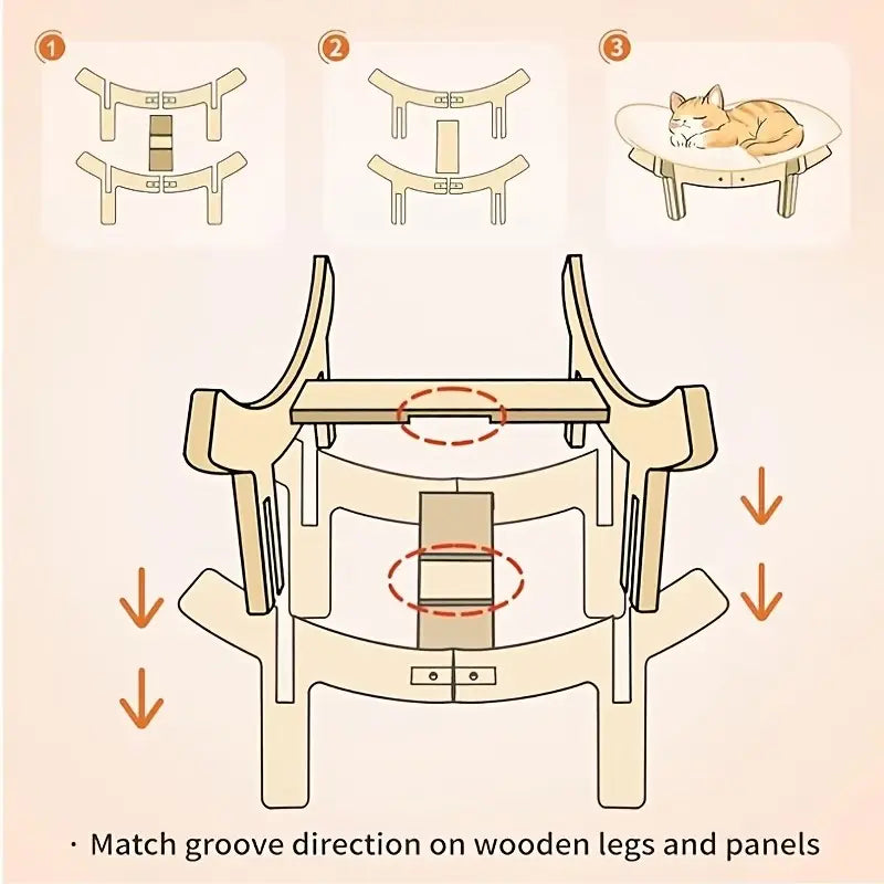 Elevated Flower Cat Bed，Wooden with Cushion， Fluffy Pet Couch Sofa for Indoor Cats and Dogs， Raised Kitty Lounge Chair， Suitable for Puppy, Cat Furniture(Large)