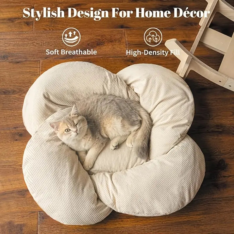 Elevated Flower Cat Bed，Wooden with Cushion， Fluffy Pet Couch Sofa for Indoor Cats and Dogs， Raised Kitty Lounge Chair， Suitable for Puppy, Cat Furniture(Large)
