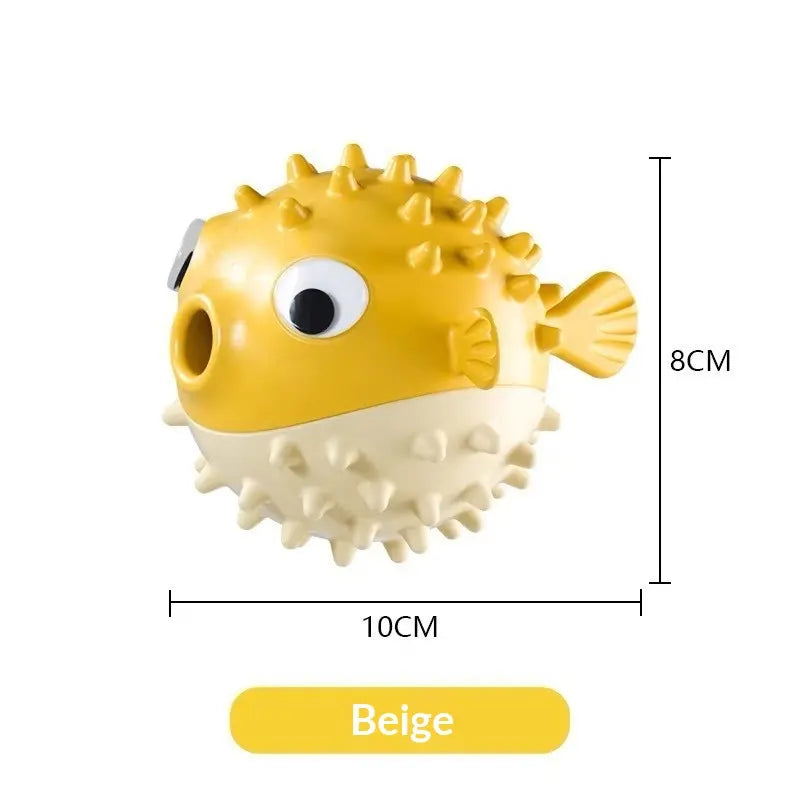 Puffer Fish Squeaky Dog Chew Toy - Interactive Treat Dispenser Puzzle Toy, Durable TPR Teeth Cleaning Ball for Aggressive Chewers, Boredom Relief & Mental Stimulation for Puppies Small Medium Dogs
