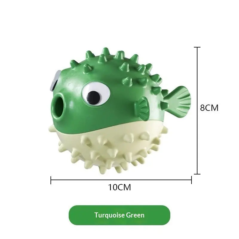 Puffer Fish Squeaky Dog Chew Toy - Interactive Treat Dispenser Puzzle Toy, Durable TPR Teeth Cleaning Ball for Aggressive Chewers, Boredom Relief & Mental Stimulation for Puppies Small Medium Dogs