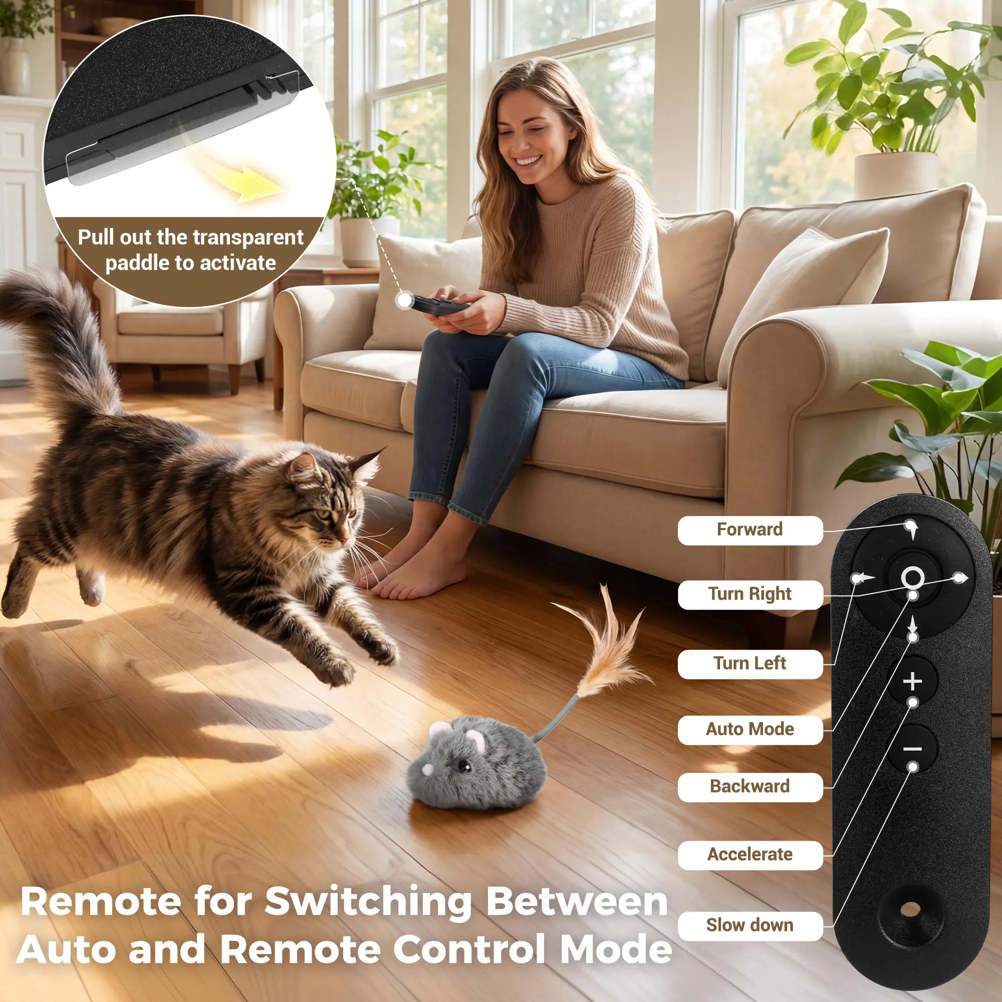Indoor Cat Remote Control Mouse Toy - Dual-Motor Interactive Toy for Hunting Instinct, Obstacle Avoidance, Remote Play, Random Movement, Type-C Rechargeable, Universal Fit