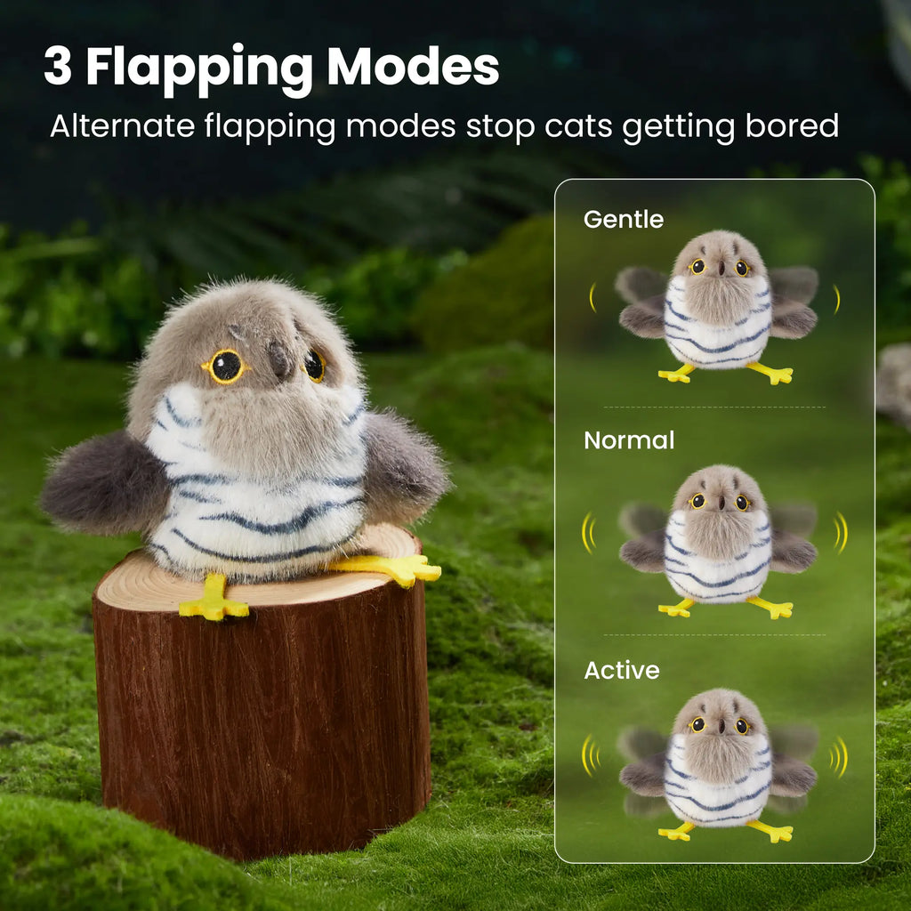 Potaroma Flapping Bird Cat Toy, Lifelike Chirp Interactive Kitten Toy, Rechargeable Touch Activated Exercise Toy for All Cats 5.1" - Little Chubby Bird/Cuckoo