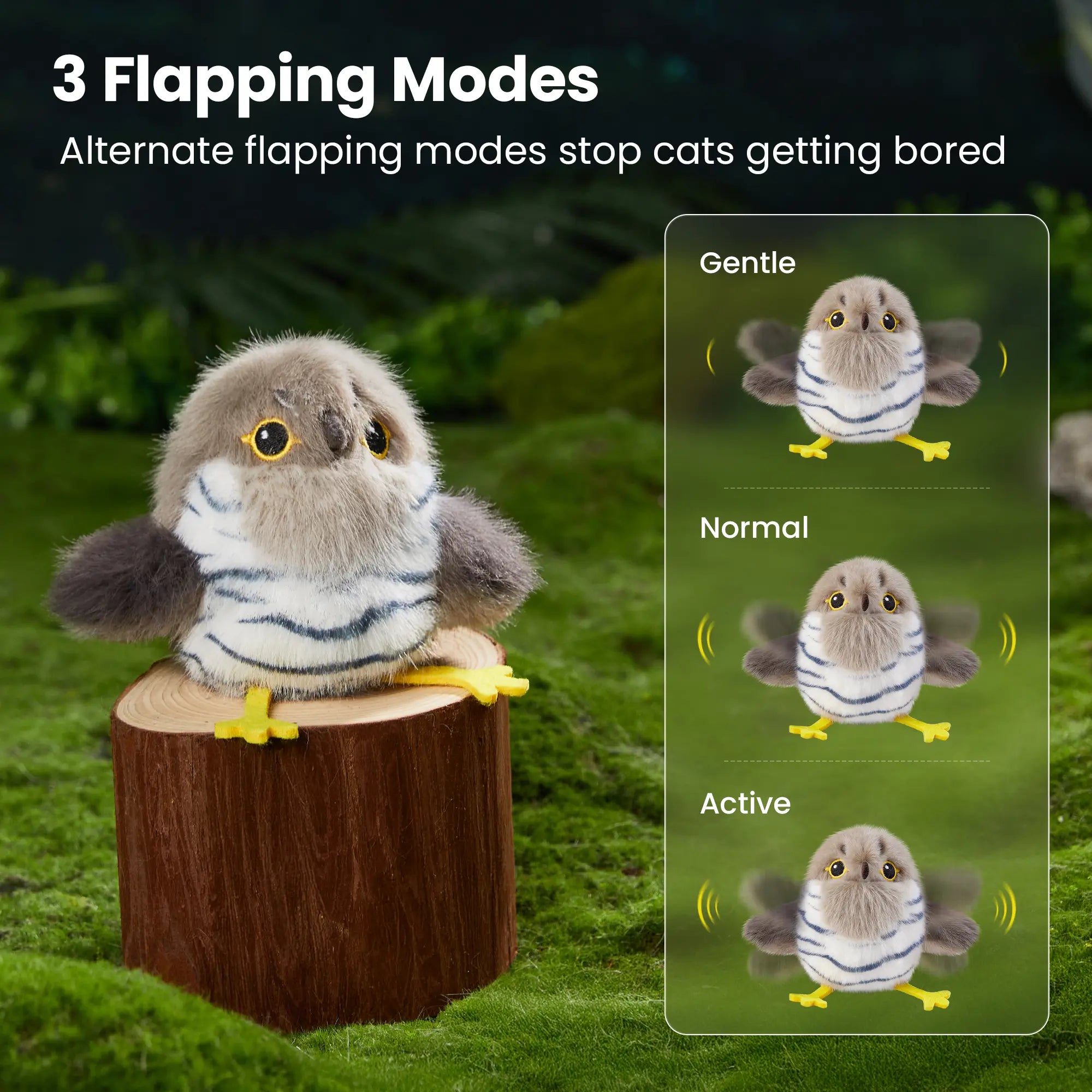 Potaroma Flapping Bird Cat Toy, Lifelike Chirp Interactive Kitten Toy, Rechargeable Touch Activated Exercise Toy for All Cats 5.1" - Little Chubby Bird/Cuckoo