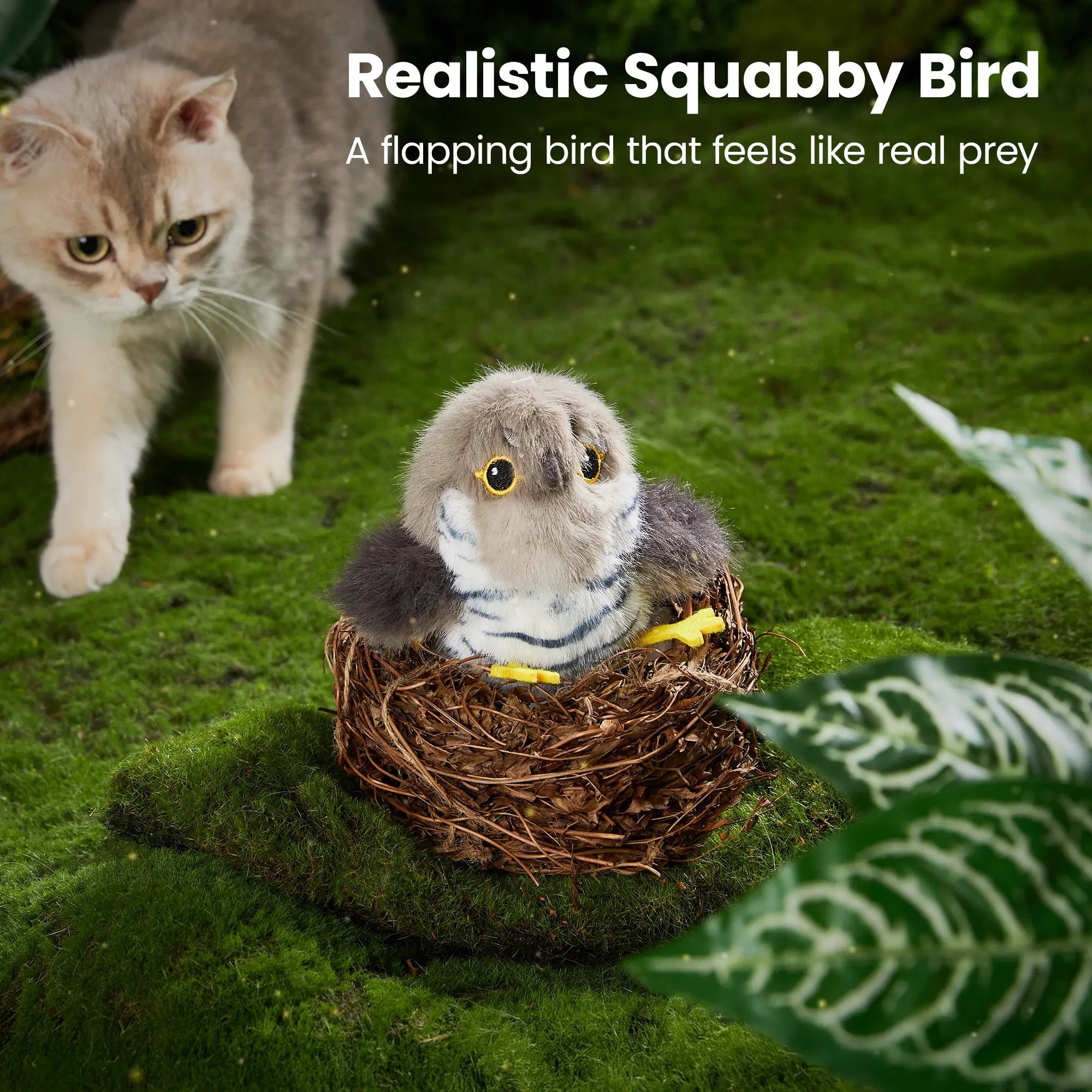 Potaroma Flapping Bird Cat Toy, Lifelike Chirp Interactive Kitten Toy, Rechargeable Touch Activated Exercise Toy for All Cats 5.1" - Little Chubby Bird/Cuckoo