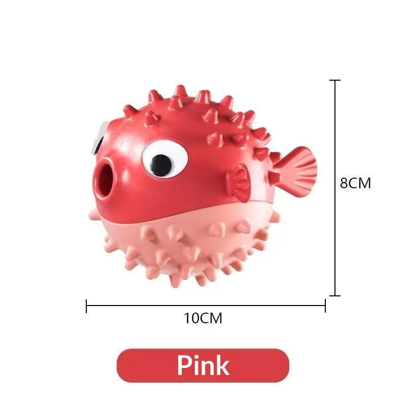 Puffer Fish Squeaky Dog Chew Toy - Interactive Treat Dispenser Puzzle Toy, Durable TPR Teeth Cleaning Ball for Aggressive Chewers, Boredom Relief & Mental Stimulation for Puppies Small Medium Dogs
