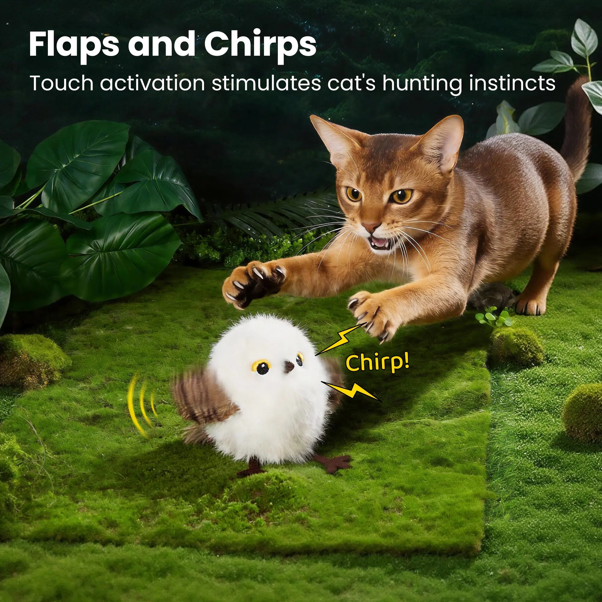 Potaroma Flapping Bird Cat Toy, Lifelike Chirp Interactive Kitten Toy, Rechargeable Touch Activated Exercise Toy for All Cats 5.1" - Little Chubby Bird/Cuckoo