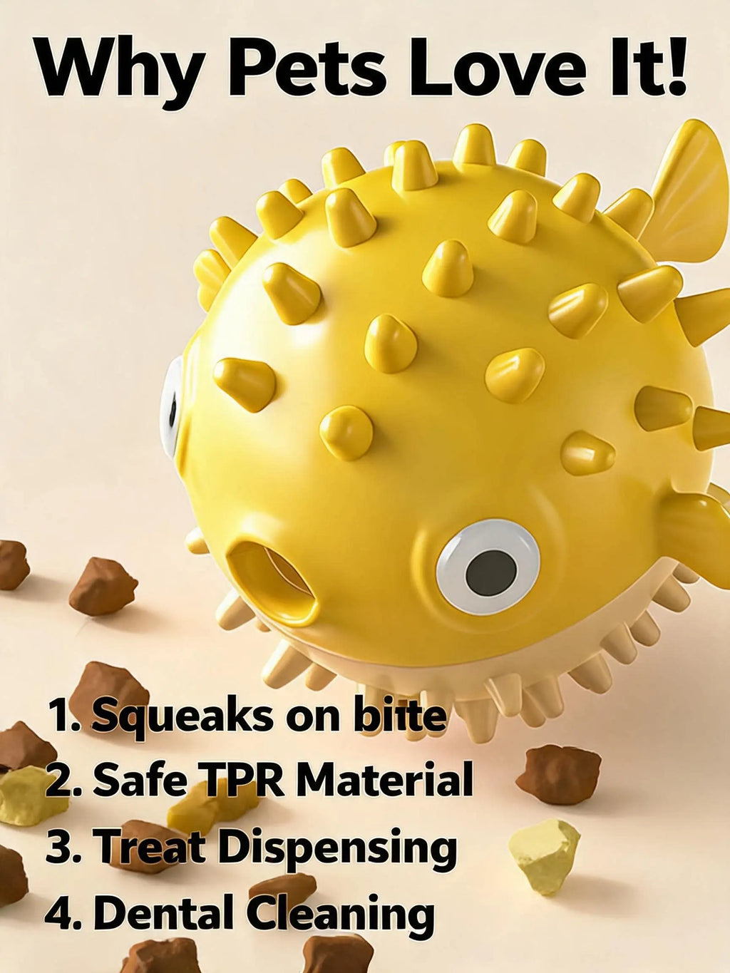 Puffer Fish Squeaky Dog Chew Toy - Interactive Treat Dispenser Puzzle Toy, Durable TPR Teeth Cleaning Ball for Aggressive Chewers, Boredom Relief & Mental Stimulation for Puppies Small Medium Dogs
