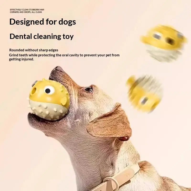 Puffer Fish Squeaky Dog Chew Toy - Interactive Treat Dispenser Puzzle Toy, Durable TPR Teeth Cleaning Ball for Aggressive Chewers, Boredom Relief & Mental Stimulation for Puppies Small Medium Dogs